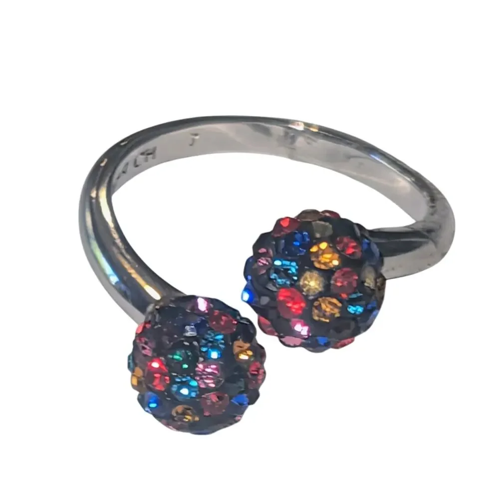 Multicolor Pavé Sphere Bypass Ring Silver Tone Size 7 ATi